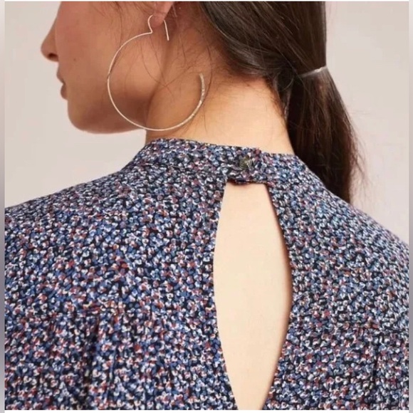 EUC Maeve Bella Blue Ditsy Dots Flutter Sleeve Choker Blouse - Picture 2 of 3